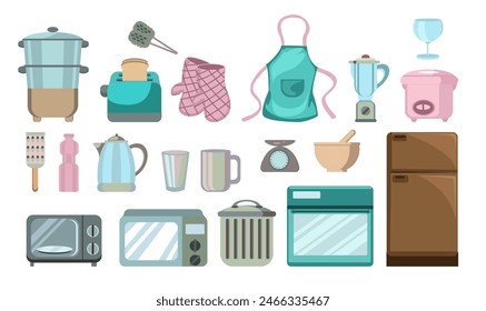 Modern Kitchen Utensils and Appliances Illustration Set