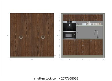 Modern kitchen in veneered MDF with sliding doors