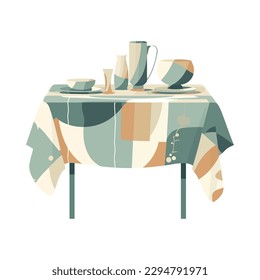 Modern kitchenware on wooden table backdrop icon isolated