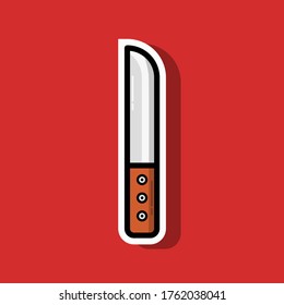 Modern knife flat illustration with white outline for sticker or game. Trendy knife icon. Eps 10 vector
