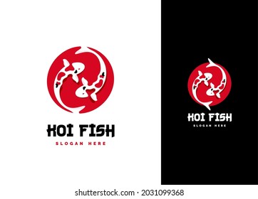 Modern Koi Fish Logo Design. With Creative Japanesse Symbol. Yin Yang Concept. Match with Black and White Background. A Simple And Precision Logo Design.