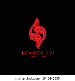 Modern Koi Fish Logo Template Design, Creative Japanese Asian Carp Line Icon Vector Illustration