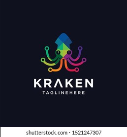 modern Kraken logo Pixel Triangle Geometric Colorful, cuttlefish, squid and Cephalopoda. Octopus Logo Tech Polygon Colorful vector illustration Shape Vector.