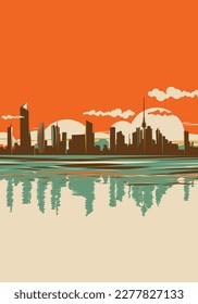 Moderne Kuwait Skyline in Vintage Retro Poster Farben