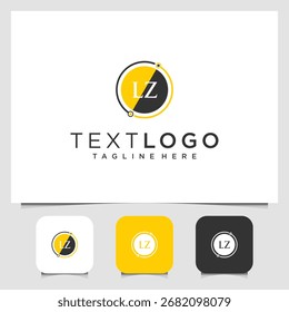 Modern L Z  monogram Initials Logo Design Set in Black and Yellow Circular Frame icon template