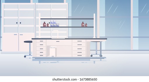 modern lab interior empty no people chemical laboratory with furniture horizontal vector illustration