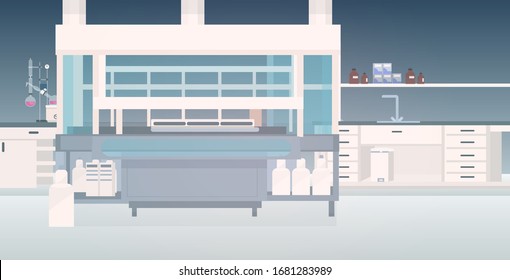 modern lab interior empty no people chemical laboratory with furniture horizontal vector illustration