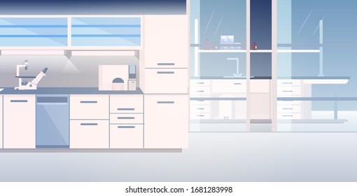 modern lab interior empty no people chemical laboratory with furniture horizontal vector illustration