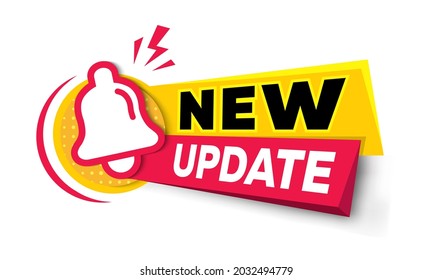 Modern Label New Update With Bell. Vector illustration for store, online shop, web, app.

