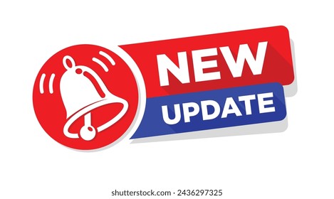 Modern label  New Update with bell. Banner with notification bell, announcement for new update. Vector on transparent background