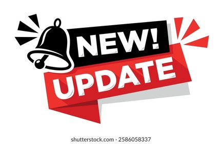 Modern label  New Update with bell. Banner with notification bell, announcement for new update. Vector on transparent background