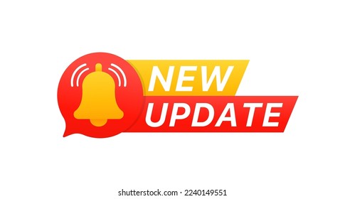 Modern label New update. Web banner element, New update with bell. Modern banner with notification bell. Announcement for new update. Vector illustration