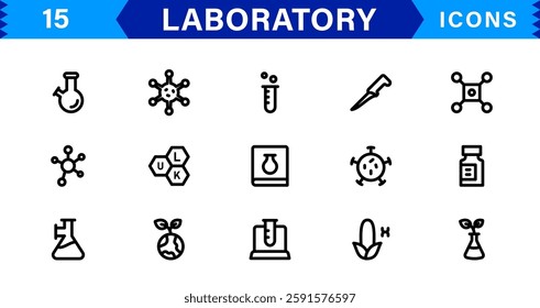 Modern Laboratory Icons. Scalable Illustrations for Scientific Research, Biotechnology, and Clinical Testing