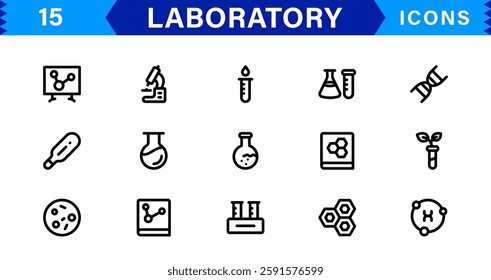 Modern Laboratory Icons. Scalable Illustrations for Scientific Research, Biotechnology, and Clinical Testing