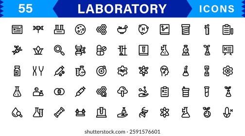 Modern Laboratory Icons. Scalable Illustrations for Scientific Research, Biotechnology, and Clinical Testing