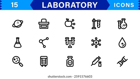 Modern Laboratory Icons. Scalable Illustrations for Scientific Research, Biotechnology, and Clinical Testing