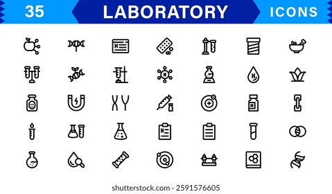 Modern Laboratory Icons. Scalable Illustrations for Scientific Research, Biotechnology, and Clinical Testing