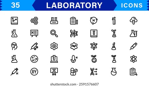 Modern Laboratory Icons. Scalable Illustrations for Scientific Research, Biotechnology, and Clinical Testing