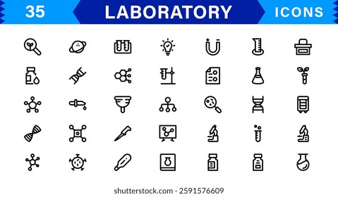 Modern Laboratory Icons. Scalable Illustrations for Scientific Research, Biotechnology, and Clinical Testing