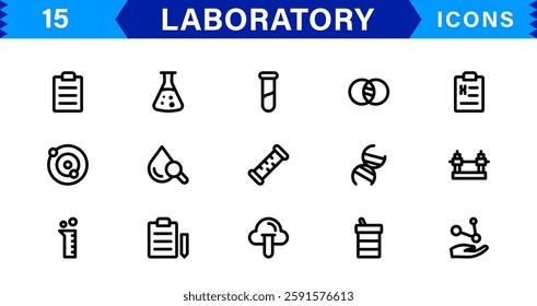 Modern Laboratory Icons. Scalable Illustrations for Scientific Research, Biotechnology, and Clinical Testing