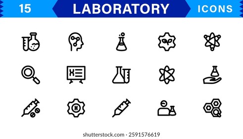 Modern Laboratory Icons. Scalable Illustrations for Scientific Research, Biotechnology, and Clinical Testing