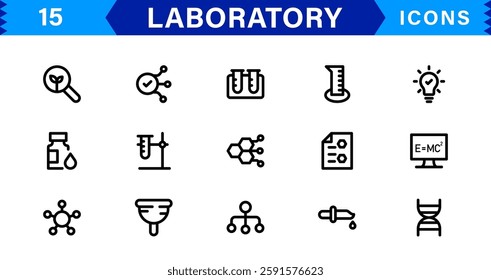 Modern Laboratory Icons. Scalable Illustrations for Scientific Research, Biotechnology, and Clinical Testing