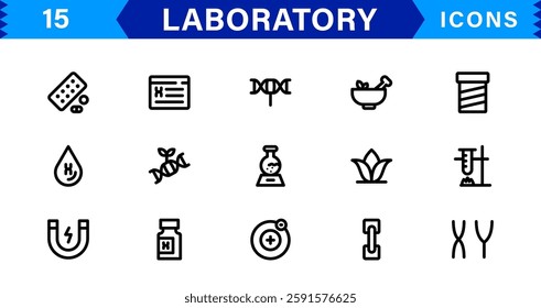 Modern Laboratory Icons. Scalable Illustrations for Scientific Research, Biotechnology, and Clinical Testing