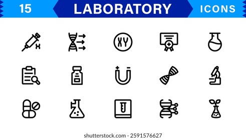 Modern Laboratory Icons. Scalable Illustrations for Scientific Research, Biotechnology, and Clinical Testing