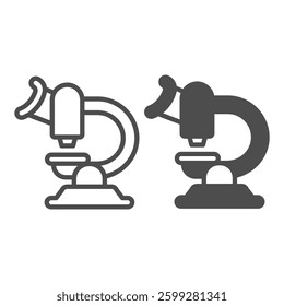 Modern laboratory microscope line and solid icon, pharmacy concept. Vector graphics. Microscope, magnifying lens tool sign on white background, outline style icon for mobile or web design