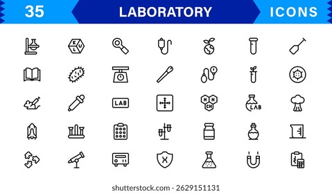 Modern Laboratory symbol set crafted for science, chemistry, and innovation. These vector icons are ideal for clean, professional visuals.