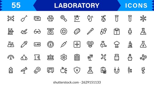 Modern Laboratory symbol set crafted for science, chemistry, and innovation. These vector icons are ideal for clean, professional visuals.