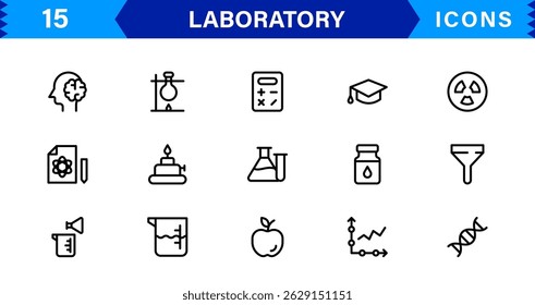 Modern Laboratory symbol set crafted for science, chemistry, and innovation. These vector icons are ideal for clean, professional visuals.