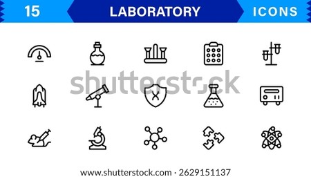 Modern Laboratory symbol set crafted for science, chemistry, and innovation. These vector icons are ideal for clean, professional visuals.
