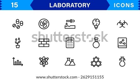Modern Laboratory symbol set crafted for science, chemistry, and innovation. These vector icons are ideal for clean, professional visuals.