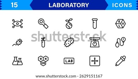 Modern Laboratory symbol set crafted for science, chemistry, and innovation. These vector icons are ideal for clean, professional visuals.