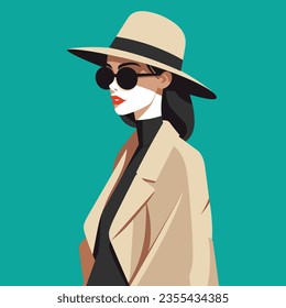 Modern Lady with round hat and glasses