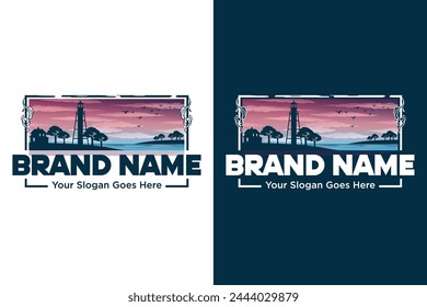 modern lake river view illustration vector logo design