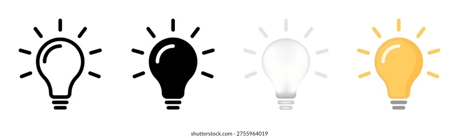 Modern Lamp and Light Bulb Idea Icon Set, Line and Solid Style Creativity, Innovation and Inspiration Vector Icons