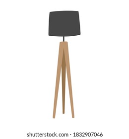 Modern lamp in Scandinavian style on wooden legs, for cozy apartment. Trendy minimalist interior. Vector illustration on white background.