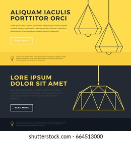 Modern Lamps. Home light. Set of banners on the topic of lighting. Template layout for brochure, flyer, booklet. Vector elements. 