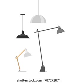 Modern lamps for modern interior set. Vector cartoon flat style illustration isolated on white.