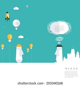 Modern land idea concepts in flat design for web, mobile applications, seo optimizations, business, social networks, e-commerce, planning and teamwork. 