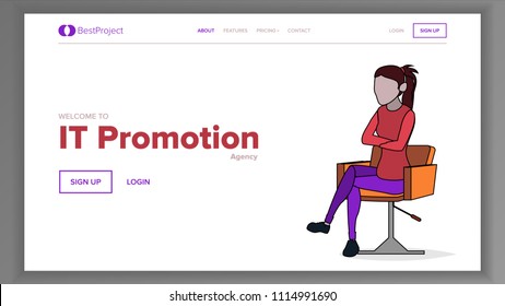 Modern Landing Page Concept Vector. Woman. Line. Main Website Page Design. Consumerism Template Illustration
