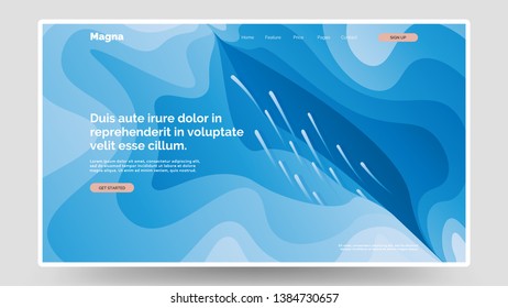Modern landing page design. Homepage. Abstract water wave. Paper cut art. Ocean, sea. Eps10 vector.