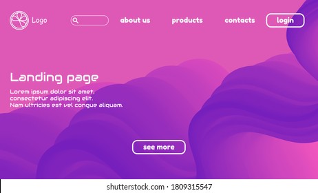 Modern landing page design. Liquid 3d wave background. Liquid 3d fluid shape backgroud. Solid colors 3d abstration. Beautiful gradient wave. Vector stock graphics. Eps 10.