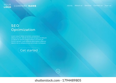 Modern landing page template with blue blurred background and dynamic shapes. Minimalistic creative illustration for various projects. Vector concept eps10