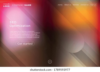Modern landing page template with blurred background and dynamic shapes. Minimalistic creative illustration for various projects. Vector concept eps10