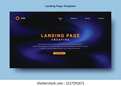 modern landing page template design, blue color abstract gradation fluid pattern style, dark background vector graphic