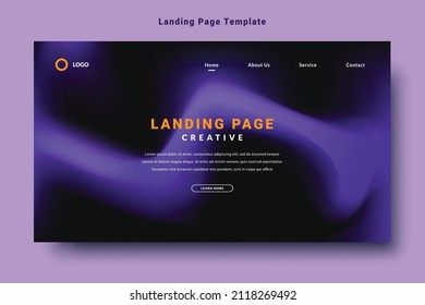 modern landing page template design, purple color abstract gradation fluid pattern style, dark background vector