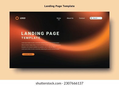 modern landing page template design with orange color gradation abstract fluid style background vector